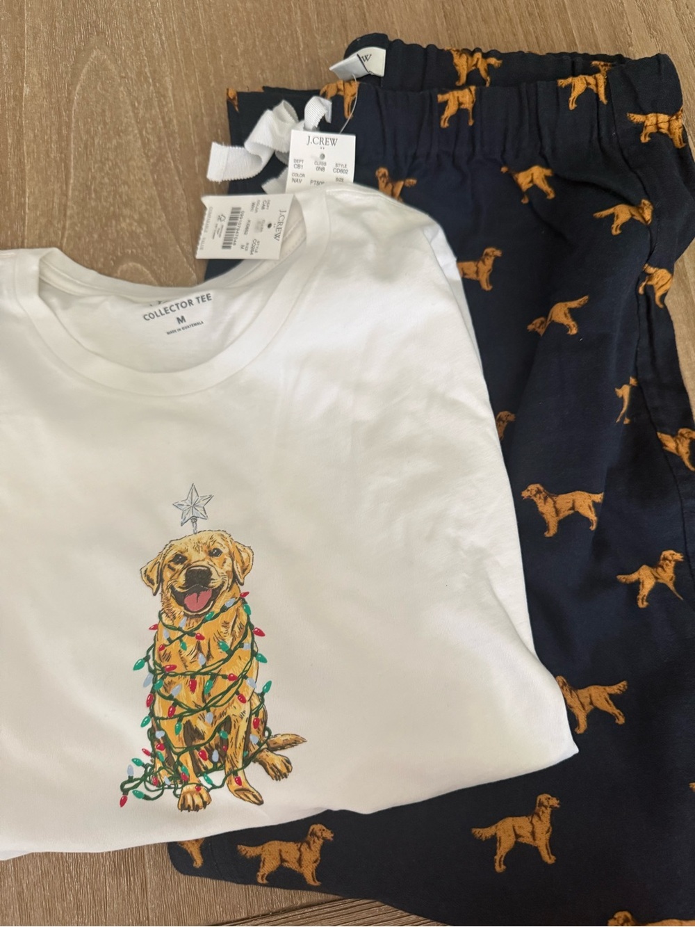 J. Crew Factory Women’s Holiday Lights Sleep Retriever Dog 2PC Pajama set Med